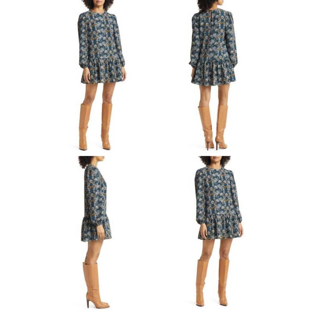 Caslon Floral Print Drop Waist Long Sleeve Dress Size 2XL